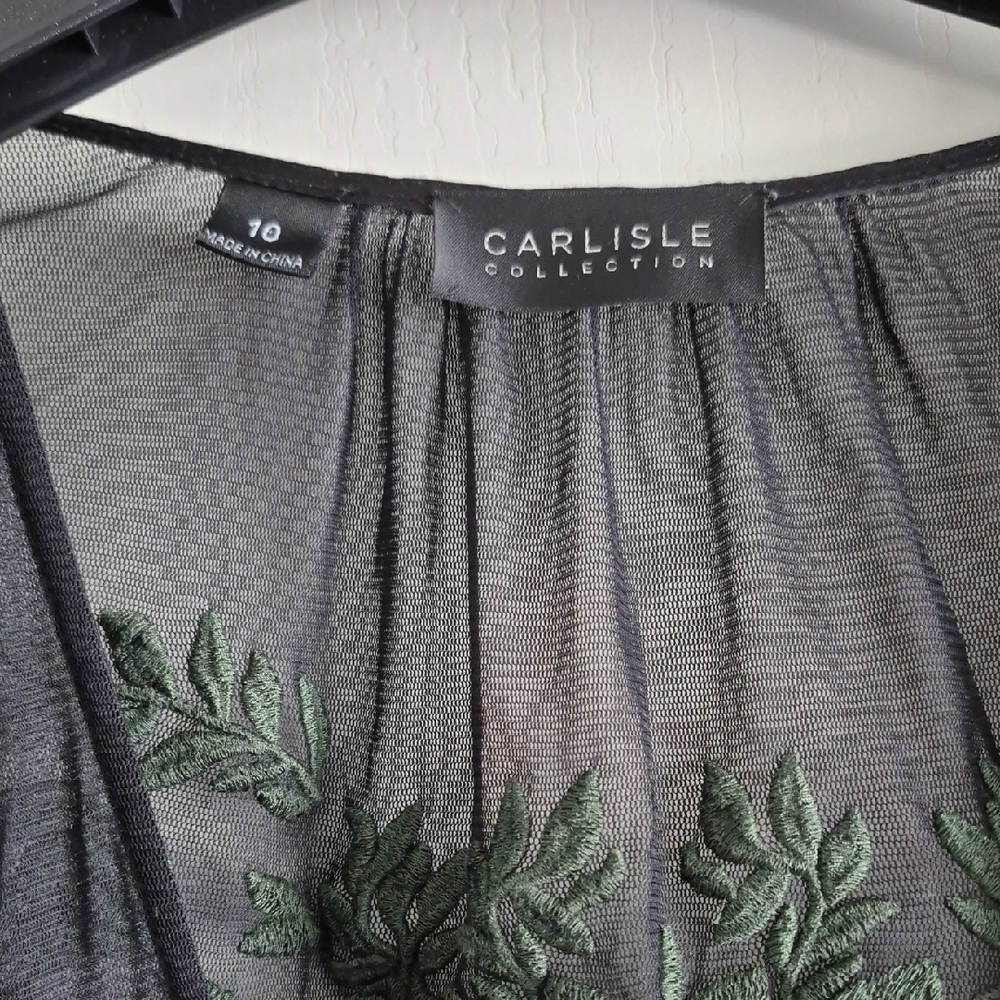 Carlisle Black Sheer Blouse with Green Embroidery - Picture 2 of 7